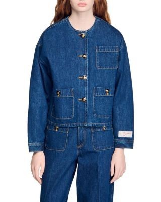 Sandro Collarless Denim Jacket