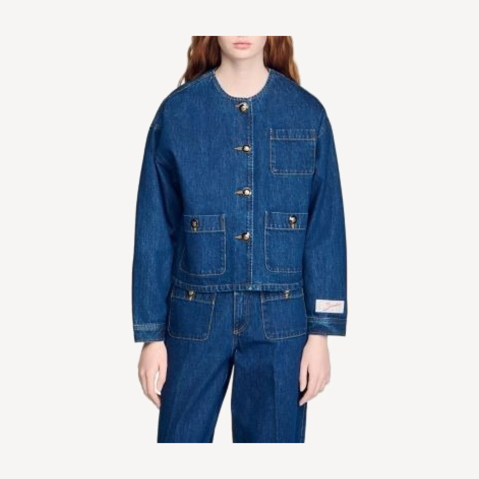 Sandro Collarless Denim Jacket