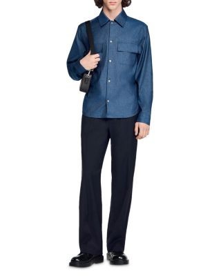 Sandro Denim Effect Cotton and Linen Shirt