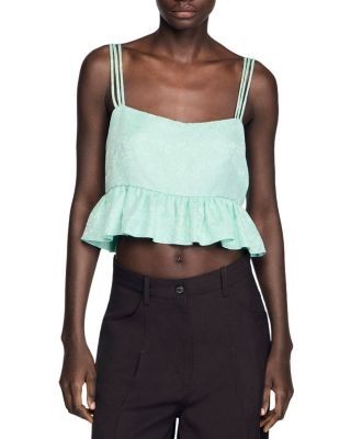 Sandro Ruffled Jacquard Crop Top