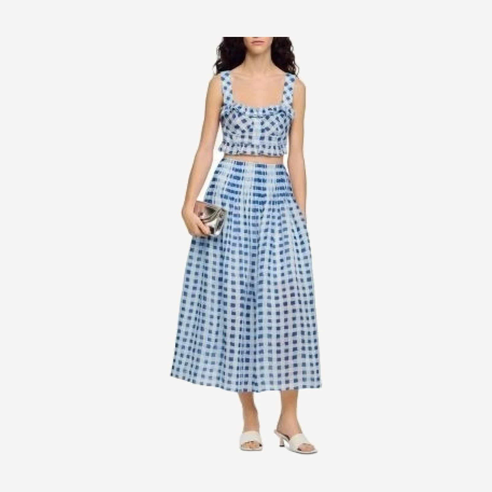 Sandro Poppy Gingham Linen Blend Maxi Skirt