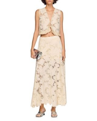 Sandro Maya Long Guipure Lace Skirt