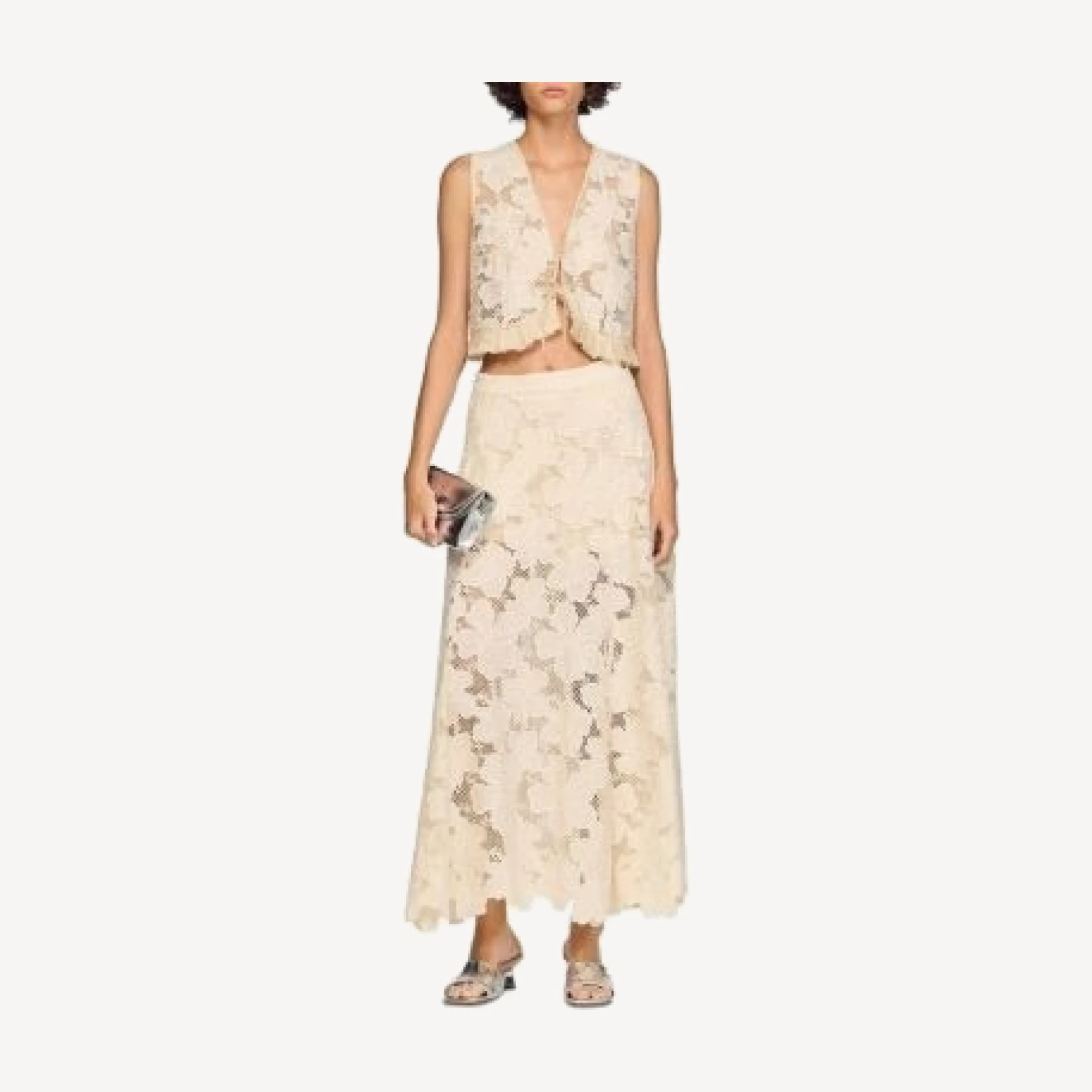 Sandro Maya Long Guipure Lace Skirt