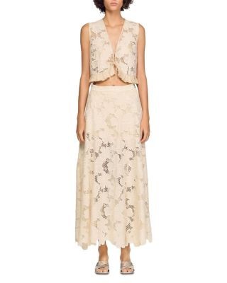 Sandro Maya Long Guipure Lace Skirt