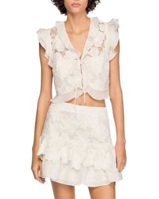 Sandro Guipure Lace Crop Top