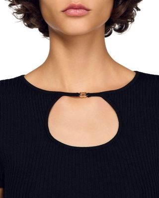 Sandro Nacre Openwork Neck Sweater