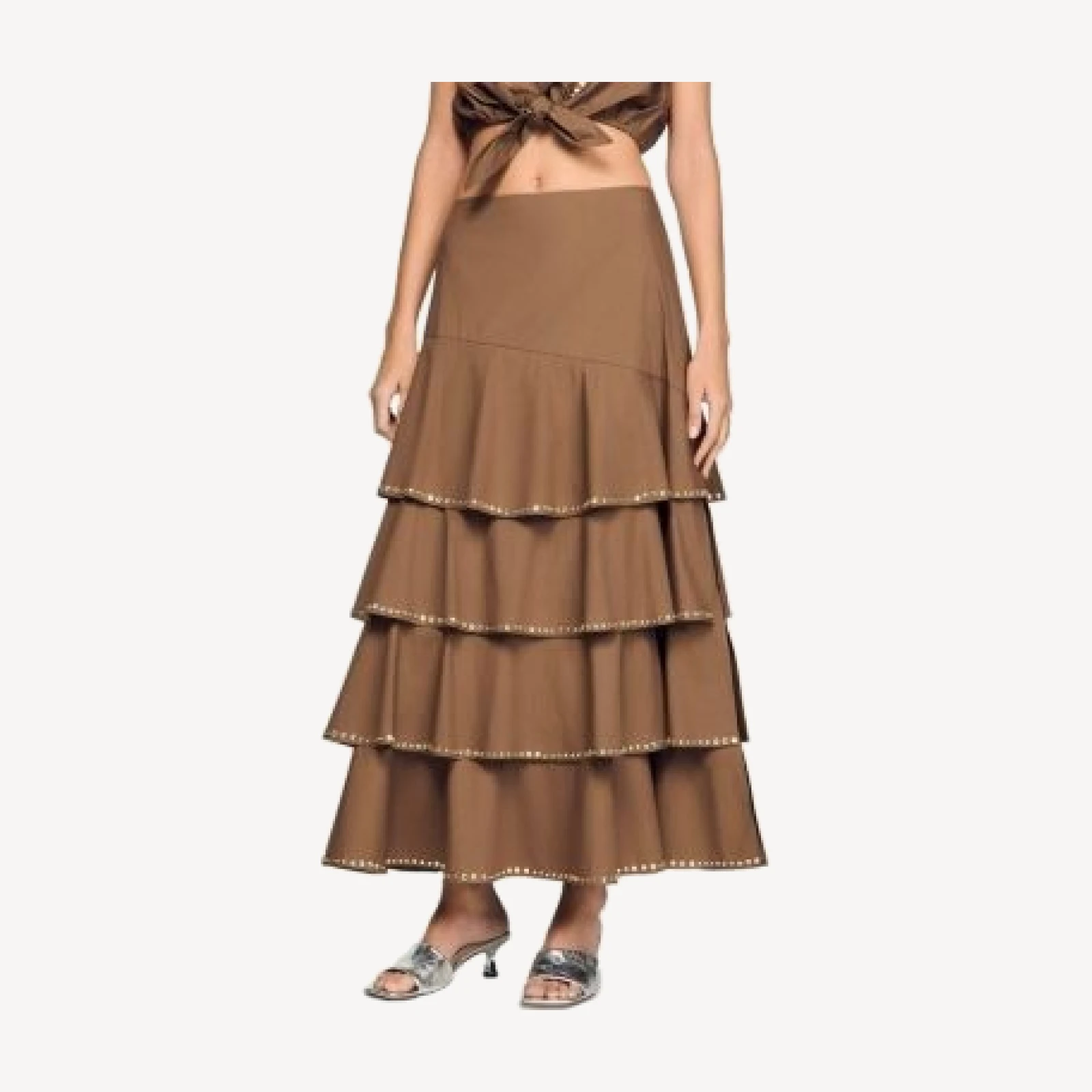 Sandro Telia Long Ruffled Rhinestone Skirt
