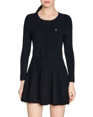 Sandro Ruby Pleated Knit Short Dress