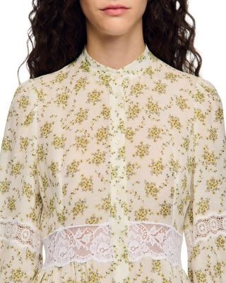 Sandro Floral Lace Trim Maxi Dress