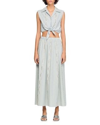 Sandro Lucio Cropped Striped Rhinestone Trim Shirt