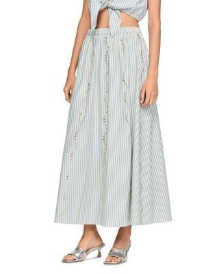 Sandro Lucia Rhinestone Trim Striped Long Skirt