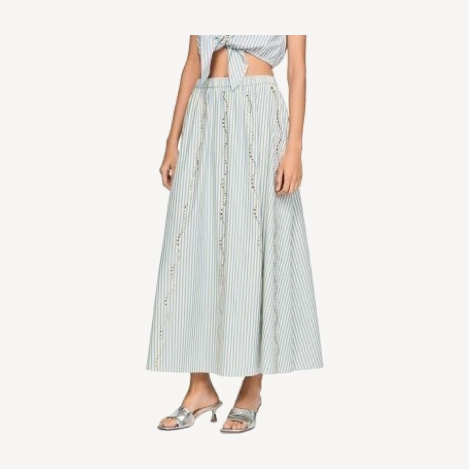 Sandro Lucia Rhinestone Trim Striped Long Skirt