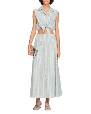 Sandro Lucia Rhinestone Trim Striped Long Skirt