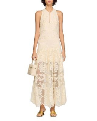Sandro Floral Cotton Guipure Maxi Dress