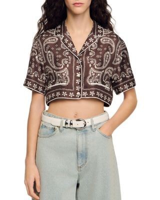 Sandro Cropped Bandana Print Shirt