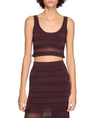 Sandro Andre Pointelle Knit Crop Top