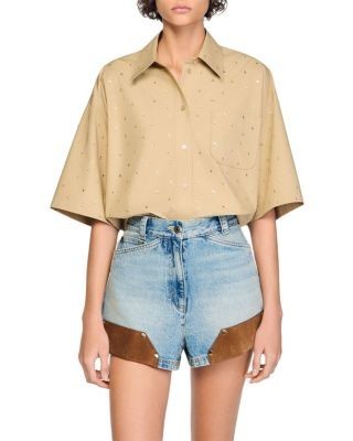 Sandro Rhinestone Cotton Shirt
