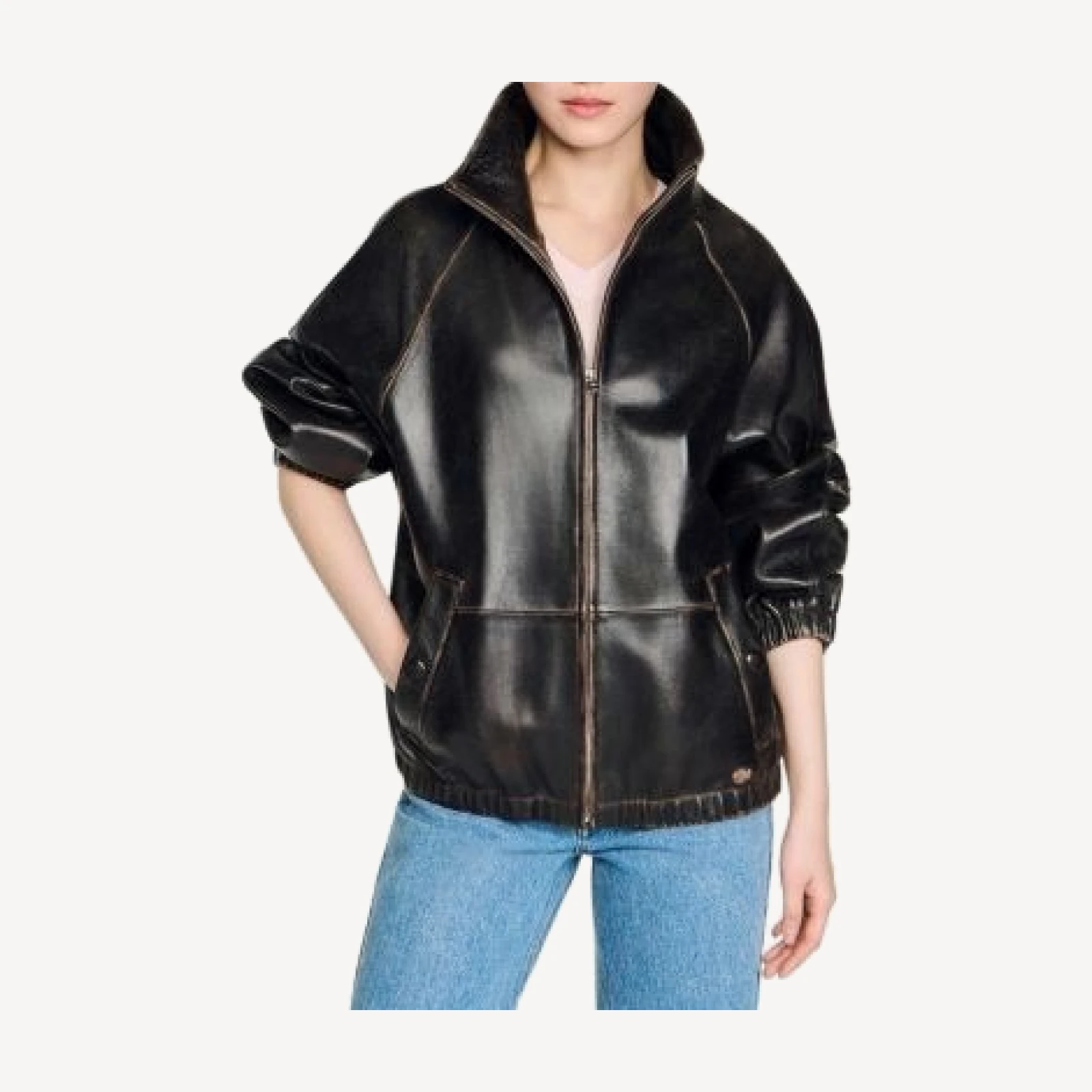 Sandro Jordan Distressed Leather Jacket