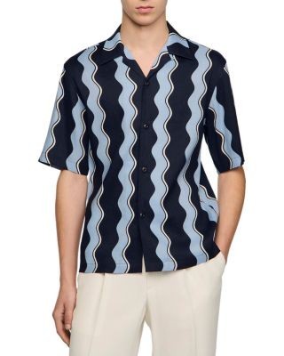 Sandro SS26 Waves Printed Linen Shirt