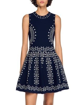 Sandro Capri Scarf Print Knit Short Dress