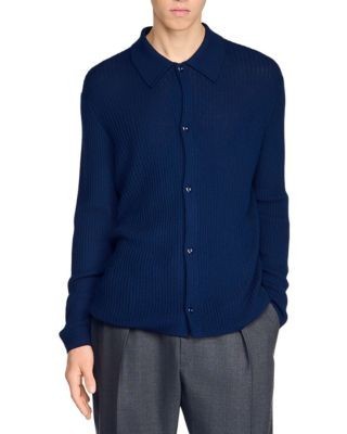 Sandro Cotton Ribbed Knit Cardigan