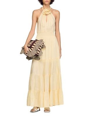 Sandro Floral Detail Linen Blend Maxi Dress