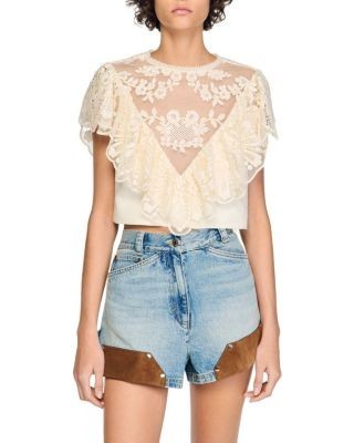 Sandro Floral Guipure Crop Top