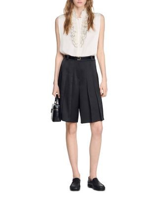 Sandro Long High Waisted Pleated Shorts