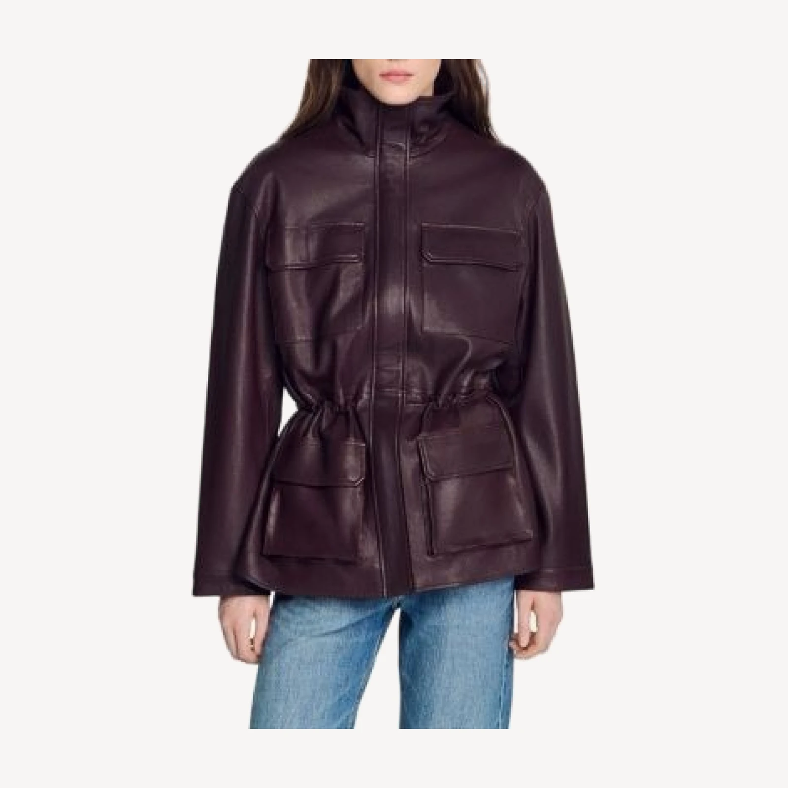 Sandro John Oversized Leather Jacket