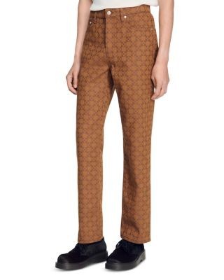Sandro Regular Fit Square Cross Motif 30.7 Jeans in Tobacco Brown