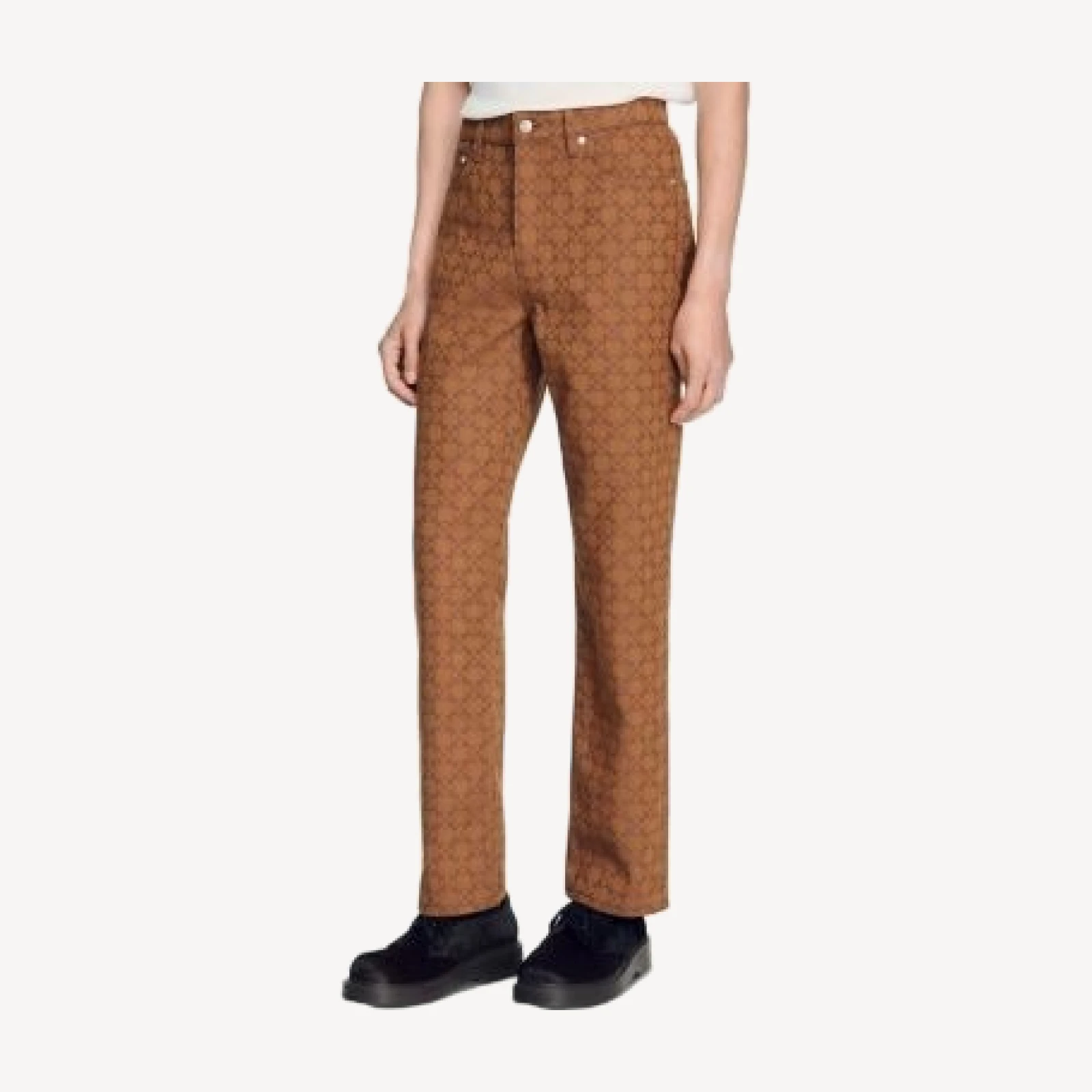 Sandro Regular Fit Square Cross Motif 30.7 Jeans in Tobacco Brown