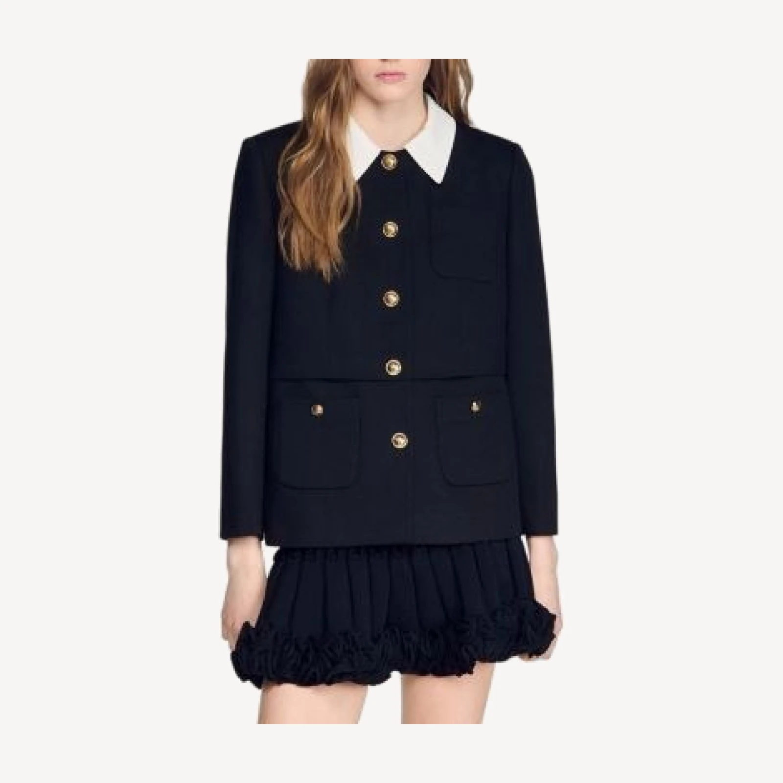 Sandro Contrast Collar Wool Jacket