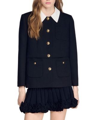 Sandro Contrast Collar Wool Jacket