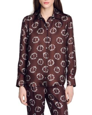 Sandro Salinara Silk Contrast Trim Shirt