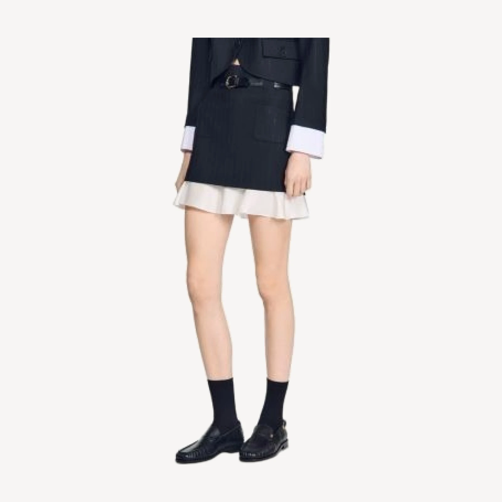 Sandro Short Striped Ruffled Skirt