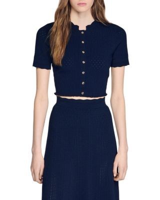 Sandro Heddy Cropped Pointelle Knit Top
