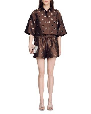 Sandro Rhinestone Cutout Shirt