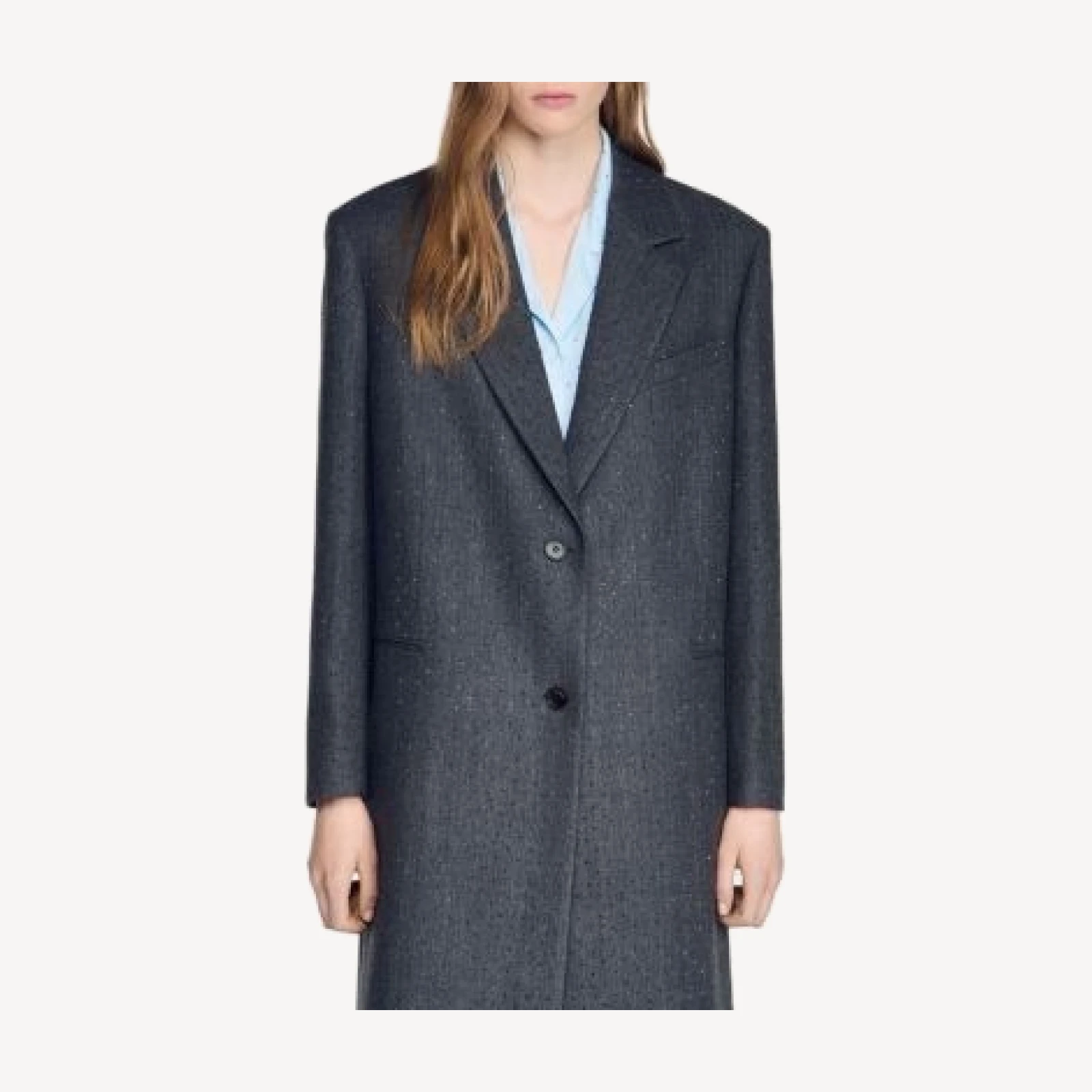 Sandro Long Wool Coat With Rhinestones