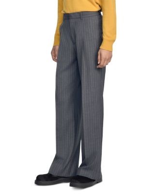 Sandro Croisee Wool Wide Leg Pinstripe Suit Trousers