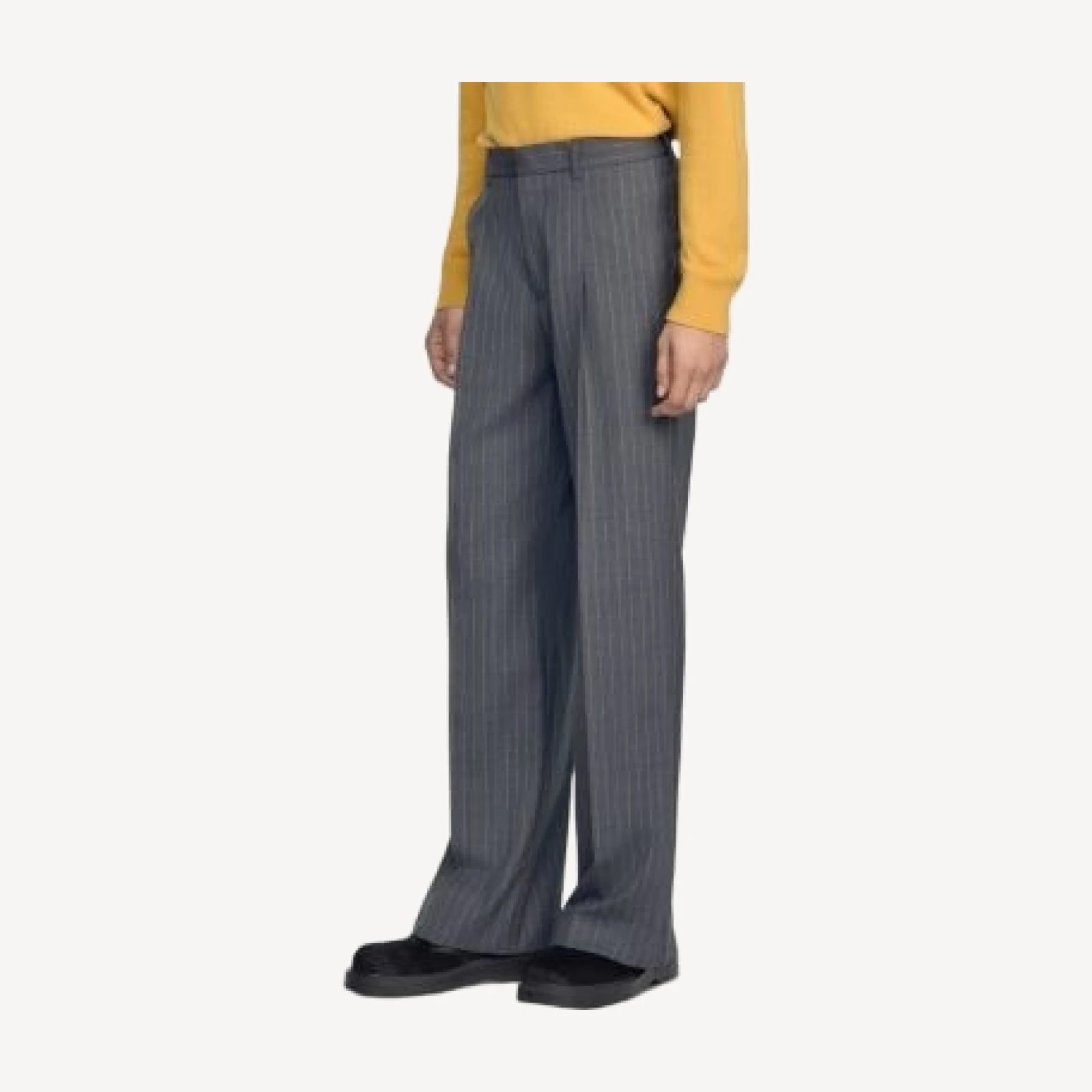 Sandro Croisee Wool Wide Leg Pinstripe Suit Trousers