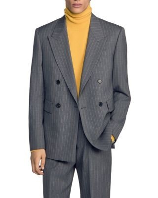 Sandro Croisee Standard Fit Pinstripe Wool Jacket