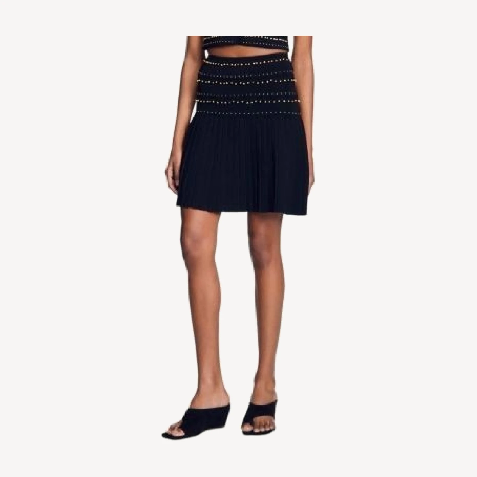 Sandro Loria Pleated Metallic Trim Skirt