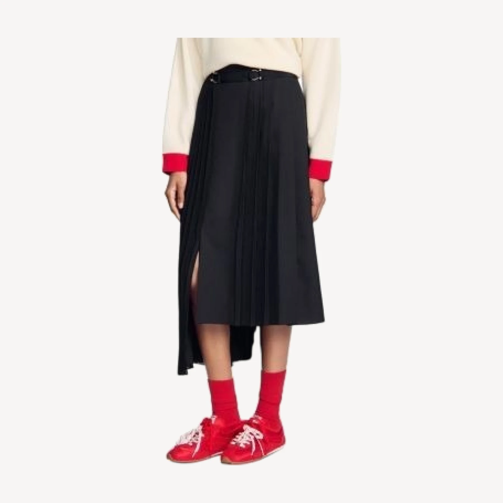 Sandro Long Asymmetrical Pleated Skirt