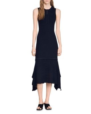 Sandro Valmaretta Asymmetric Knit Midi Dress