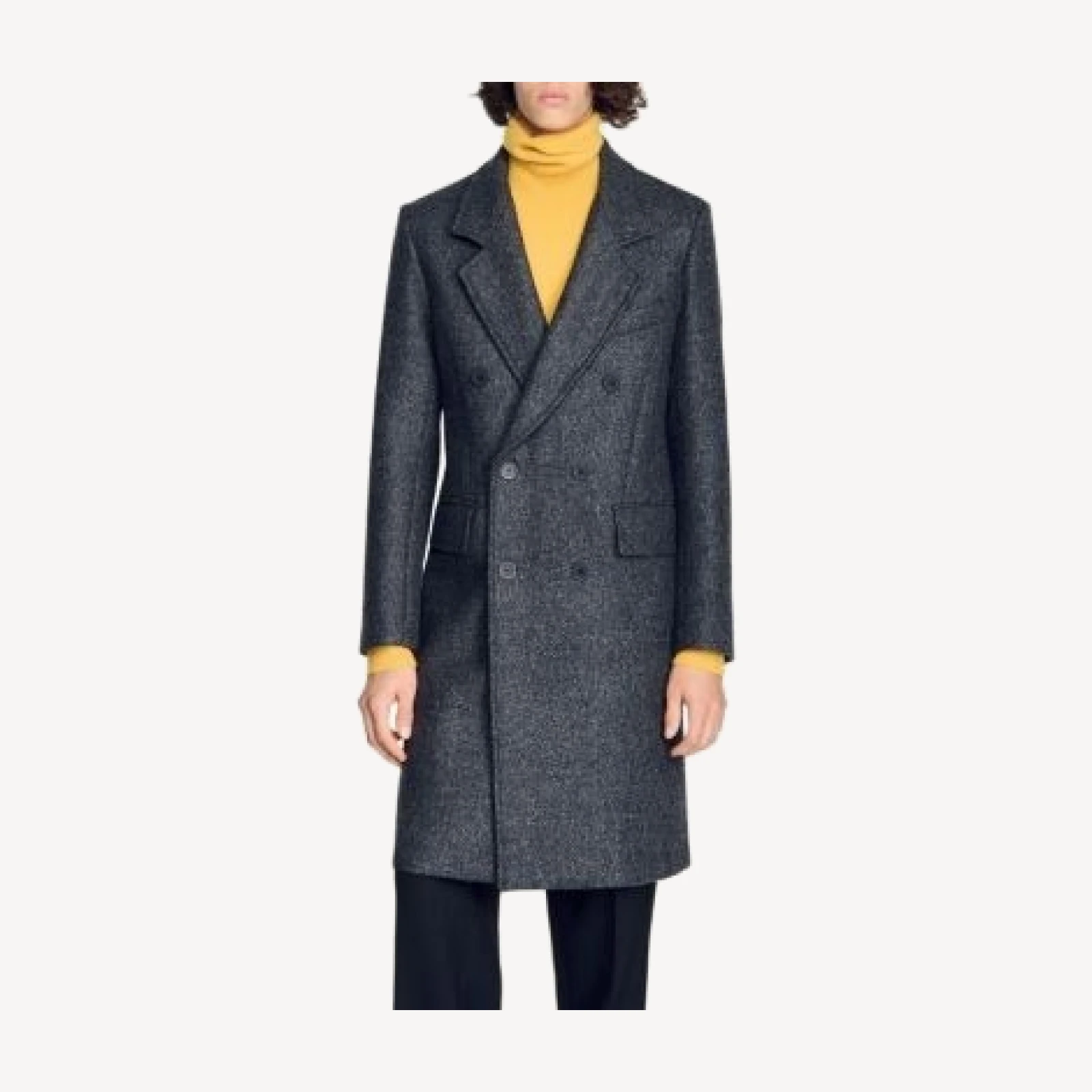 Sandro Achille Double Breasted Wool Blend Coat