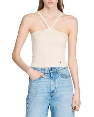 Sandro Arenadia Short Rib Knit Top