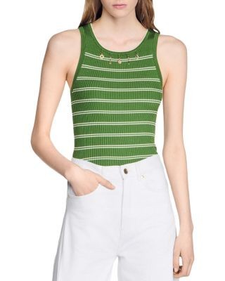 Sandro Striped Tassel Trims Vest Top