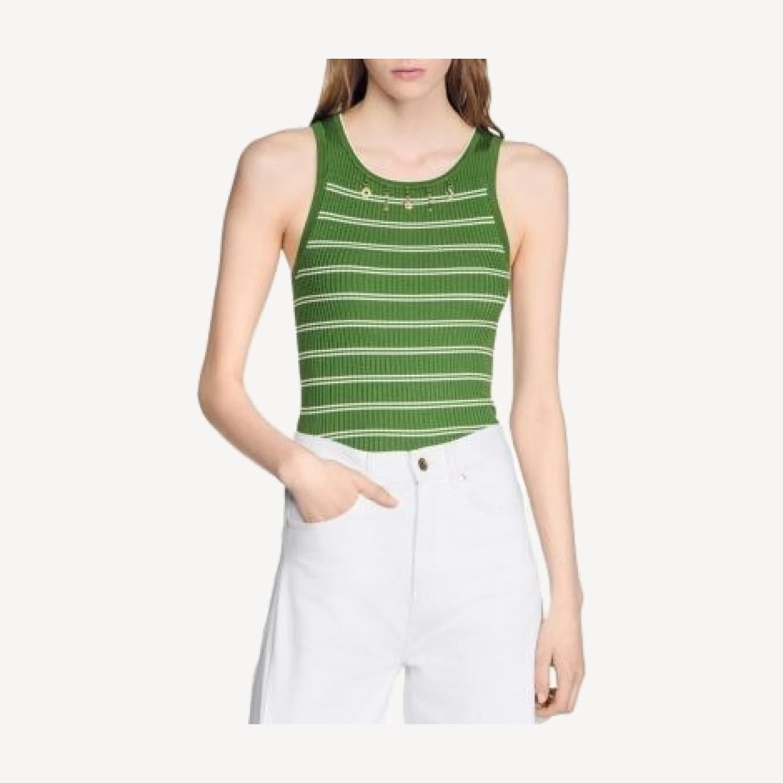 Sandro Striped Tassel Trims Vest Top