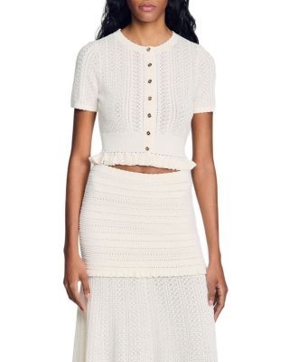 Sandro Larane Ruffled Pointelle Knit Top