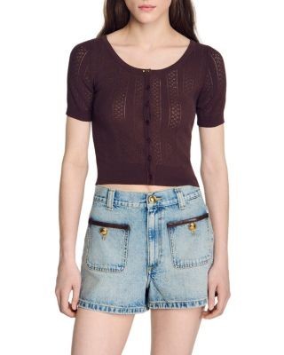 Sandro Anae Cropped Pointelle Top